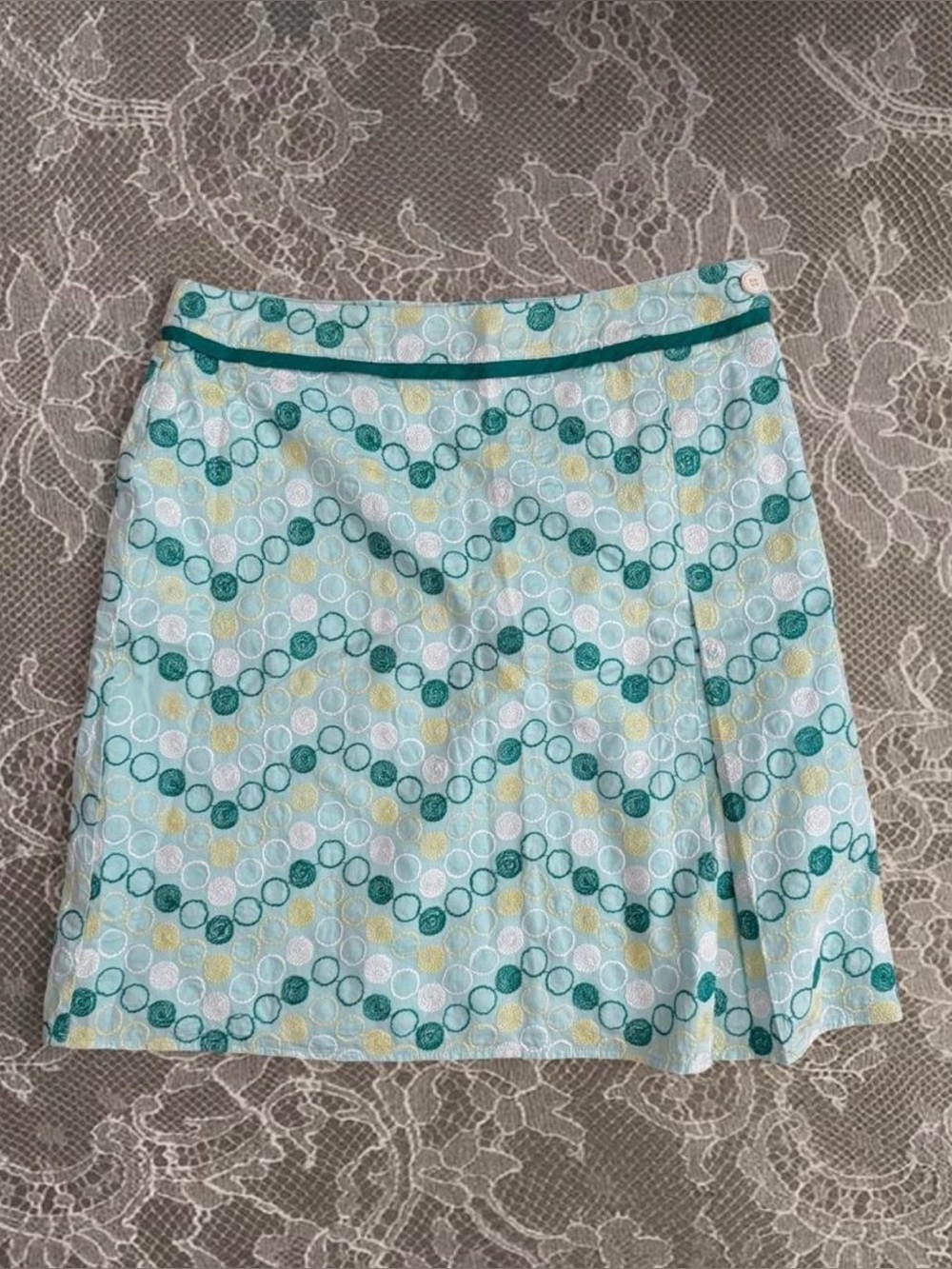 Valerie Stevens 2010s Cotton Skirt Embroidered Circles 60s Style Twee Quirky